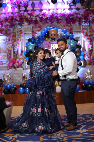 Navy Blue Handpainted Lehenga