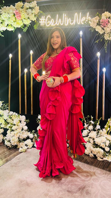 Hot Pink Ruffle Saree