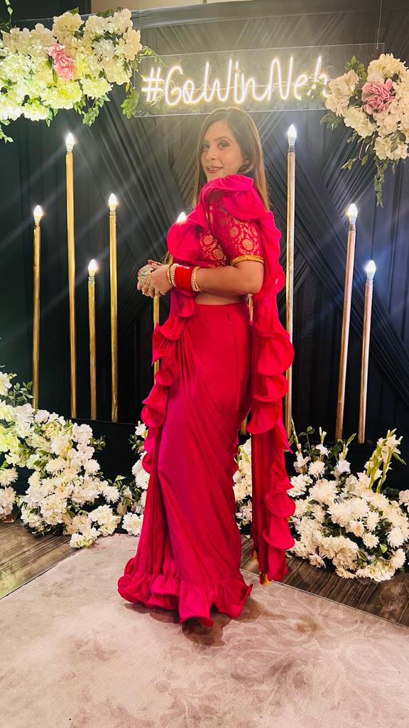 Hot Pink Ruffle Saree