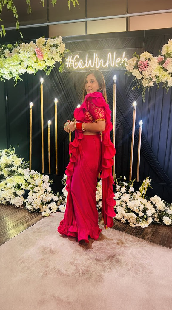 Hot Pink Ruffle Saree