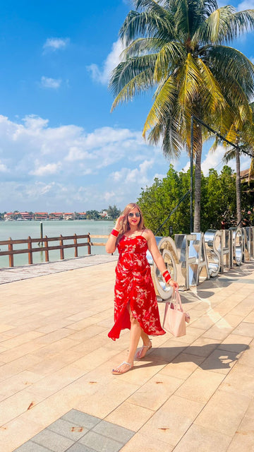 Red Floral Drape Midi