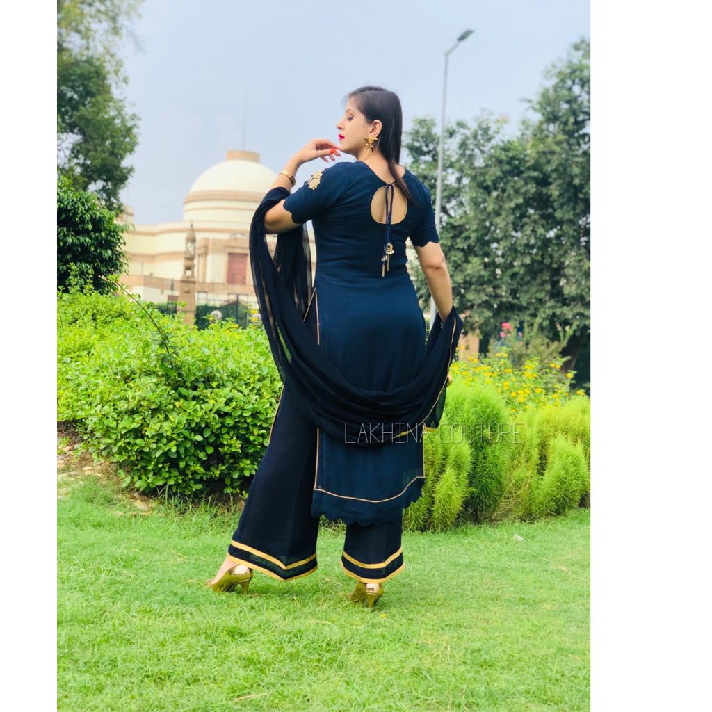 Navy Blue Georgette Suit