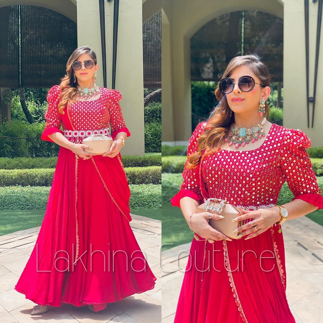 Cherry Drape Gown With Belt