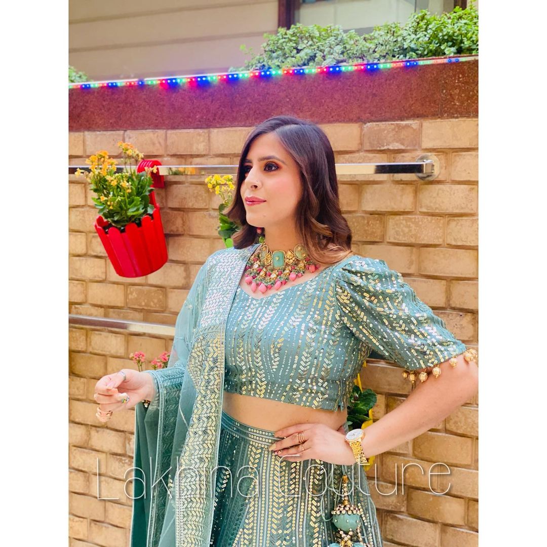 Green Sequin Lehenga