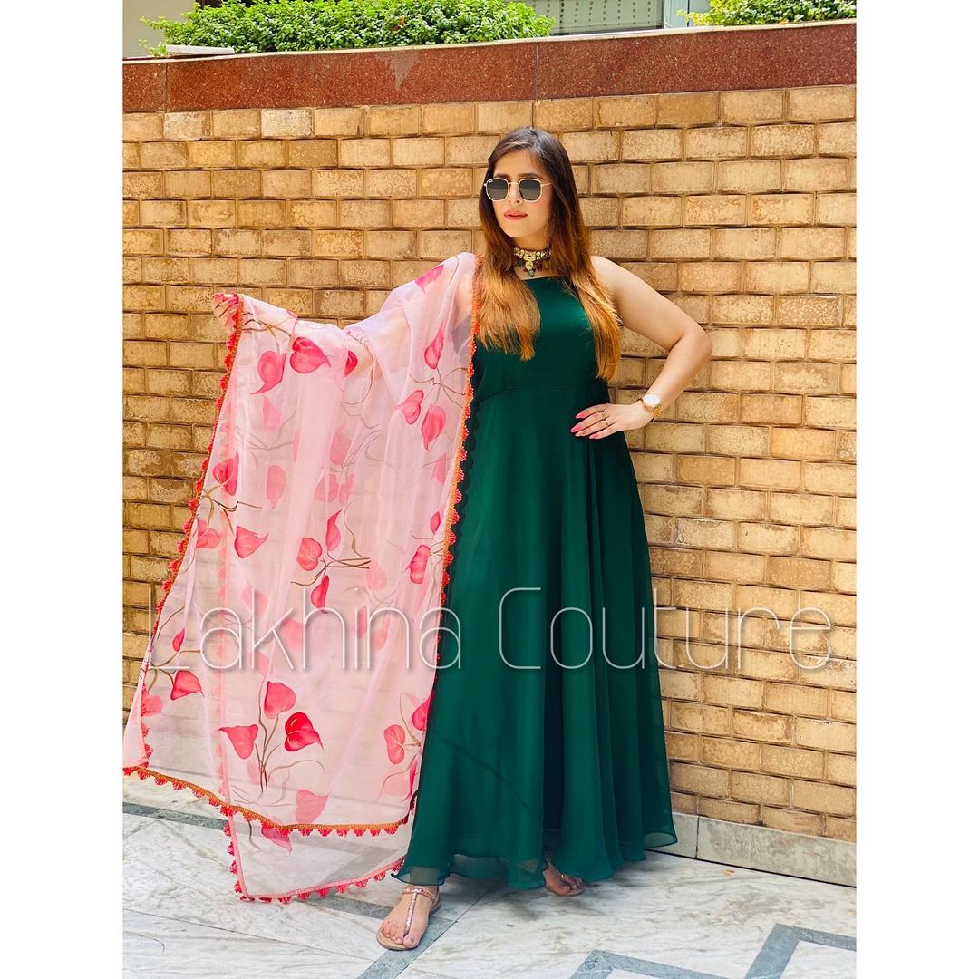 Bottle Green Peach Anarkali