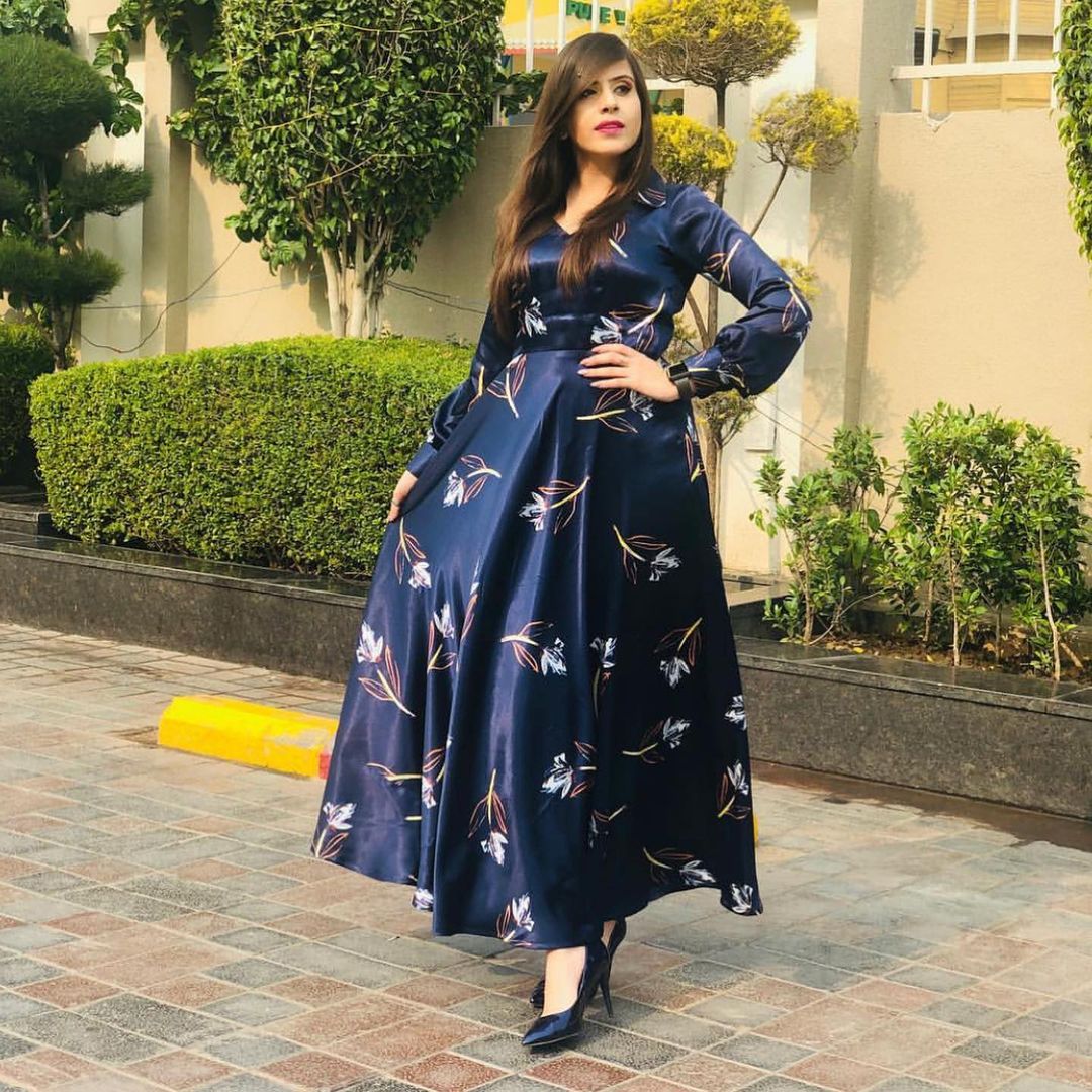 Navy Blue Satin Maxi