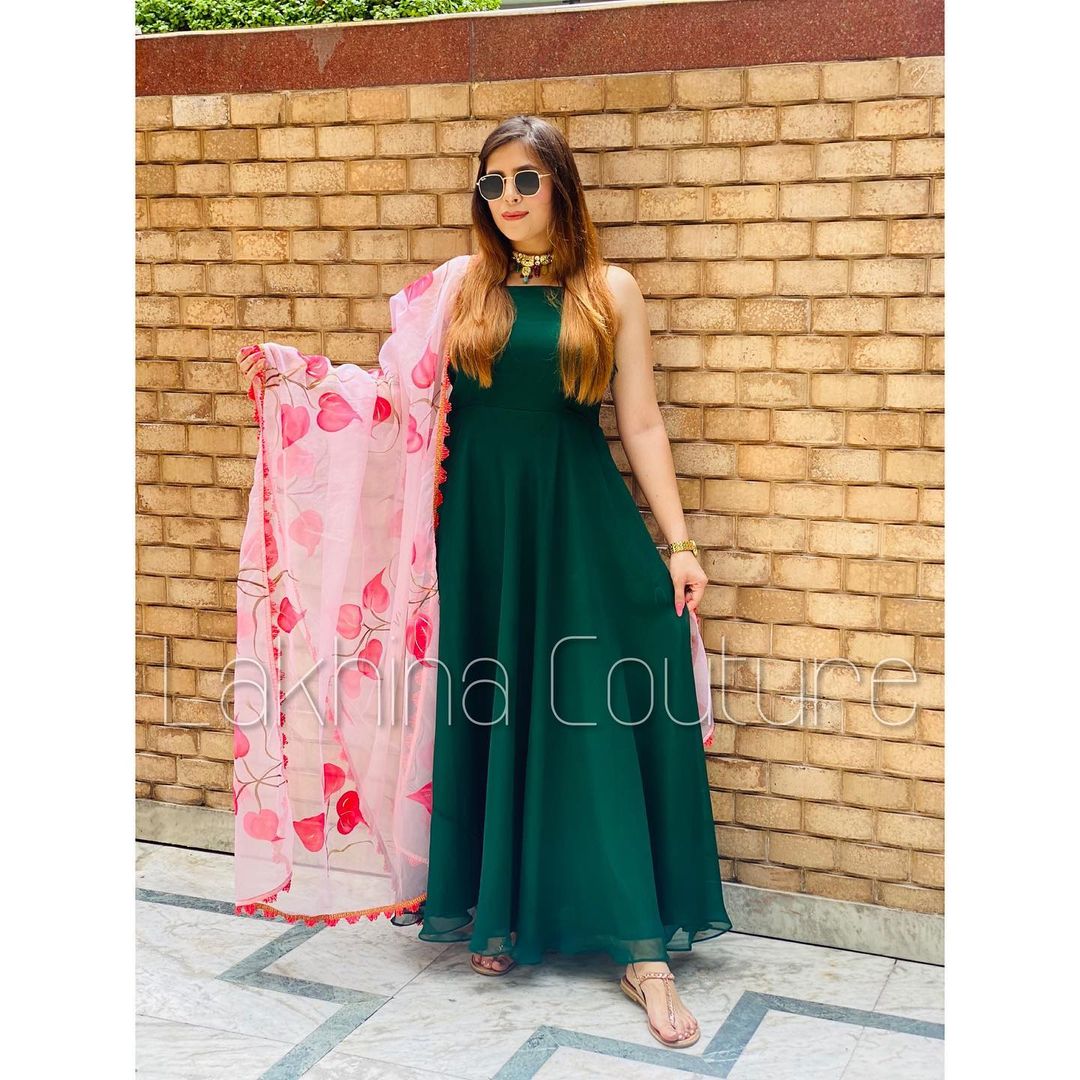 Bottle Green Peach Anarkali
