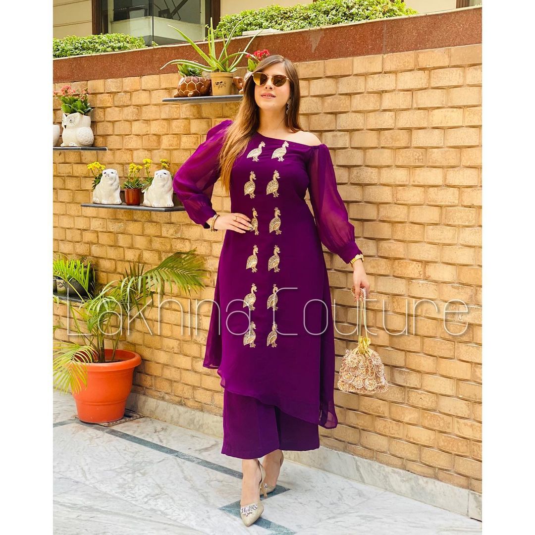 Purple Georgette Suit