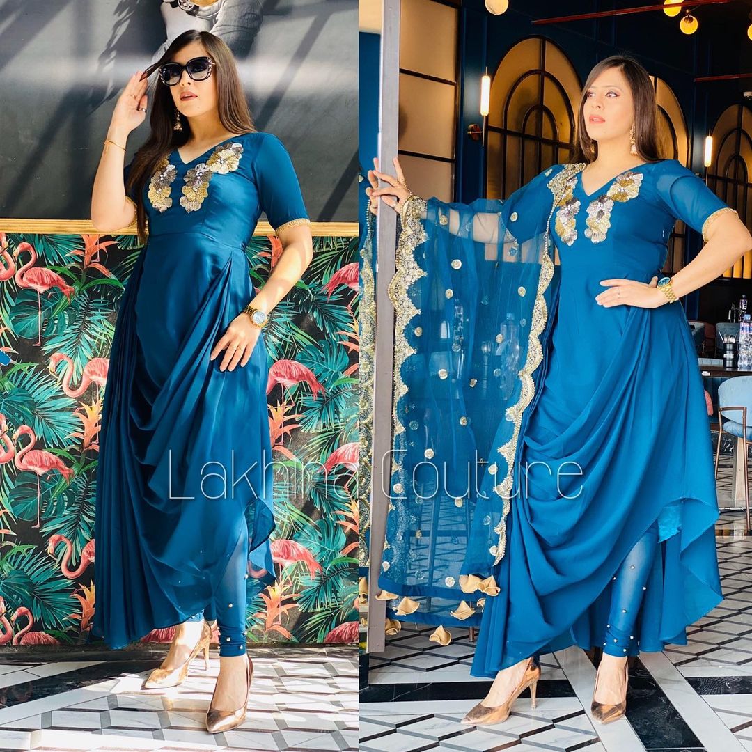 Peacock Blue Drape Suit