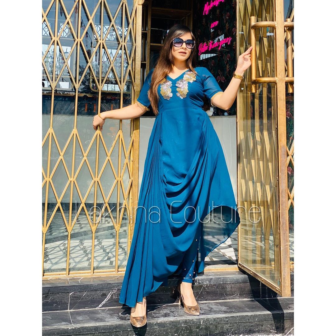 Peacock Blue Drape Suit
