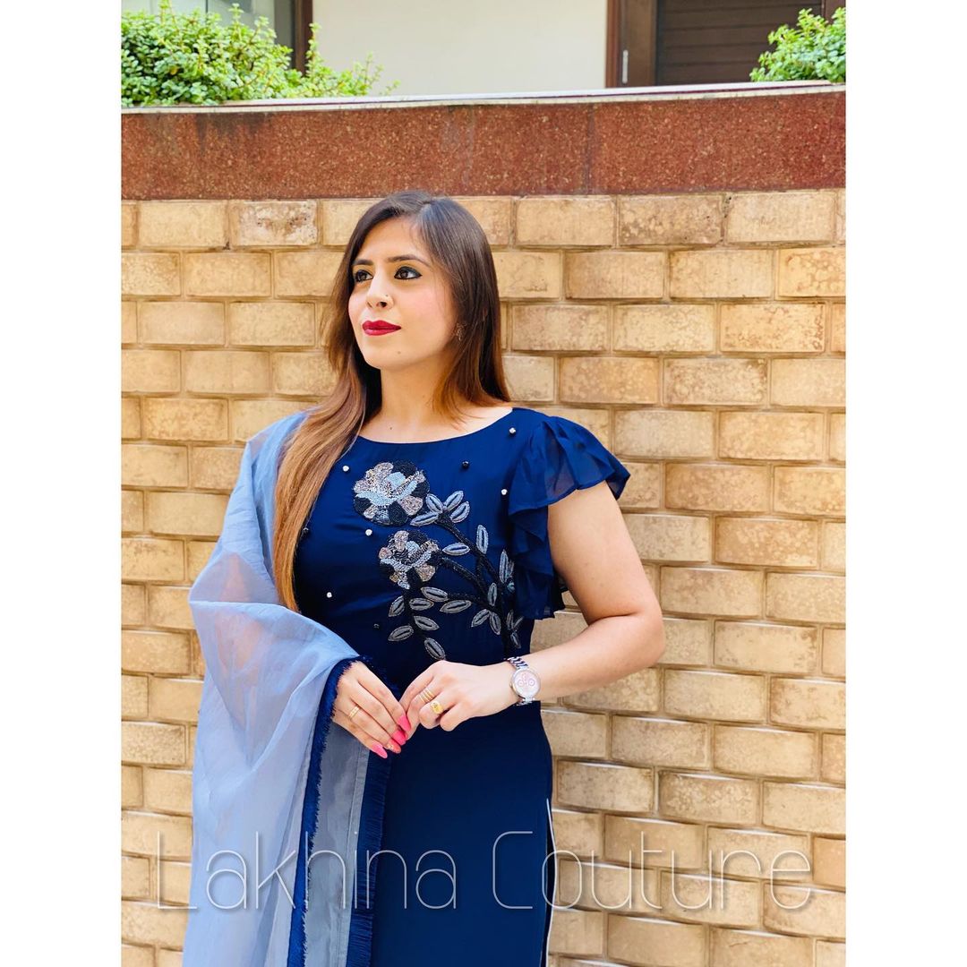Navy Blue Embroidered Suit