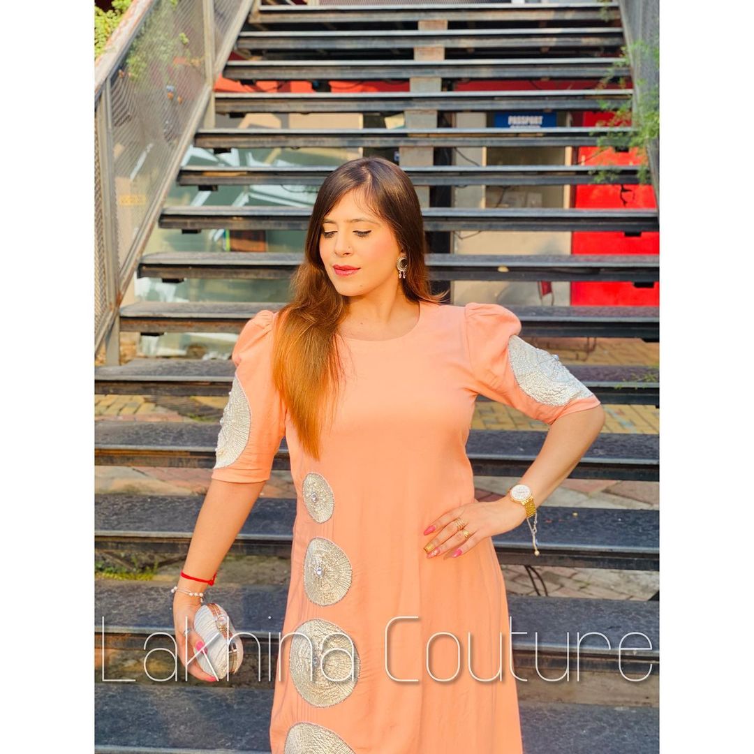 Peach Embroidered Rayon Cotton Suit