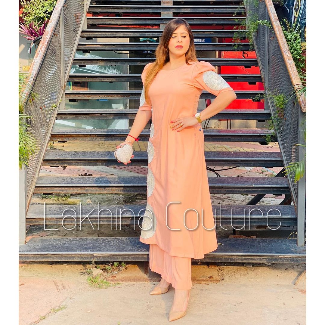 Peach Embroidered Rayon Cotton Suit