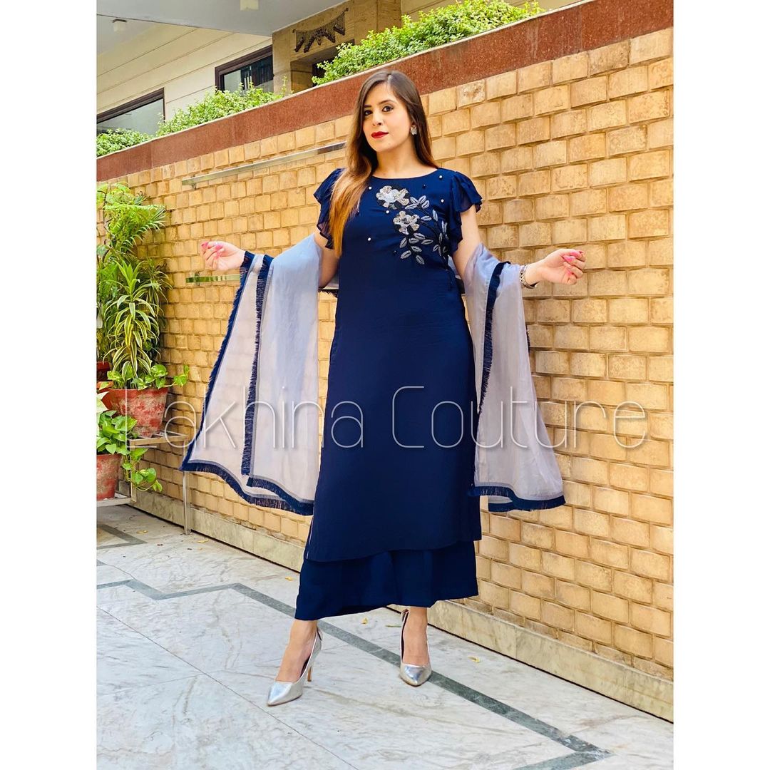 Navy Blue Embroidered Suit