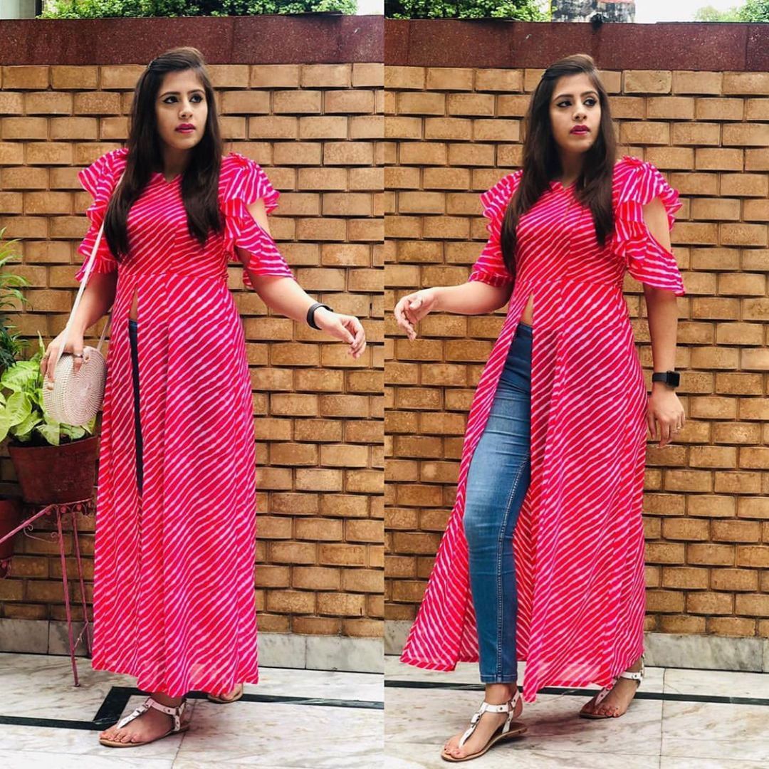 Pink Leheriya Slit Top