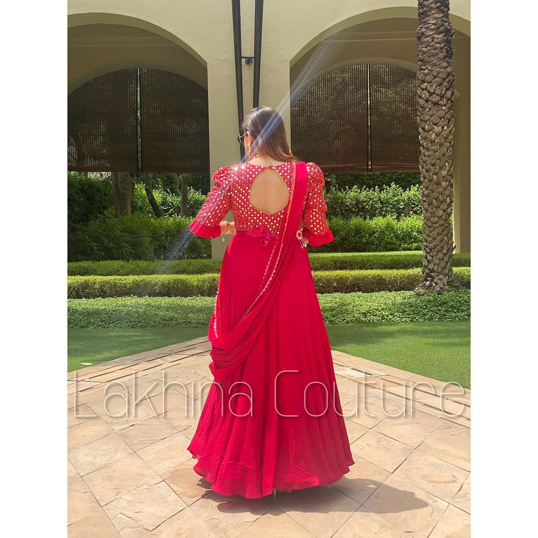 Cherry Drape Gown With Belt