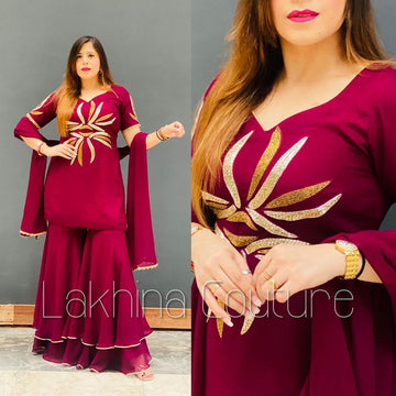 Wine Embroidered Suit