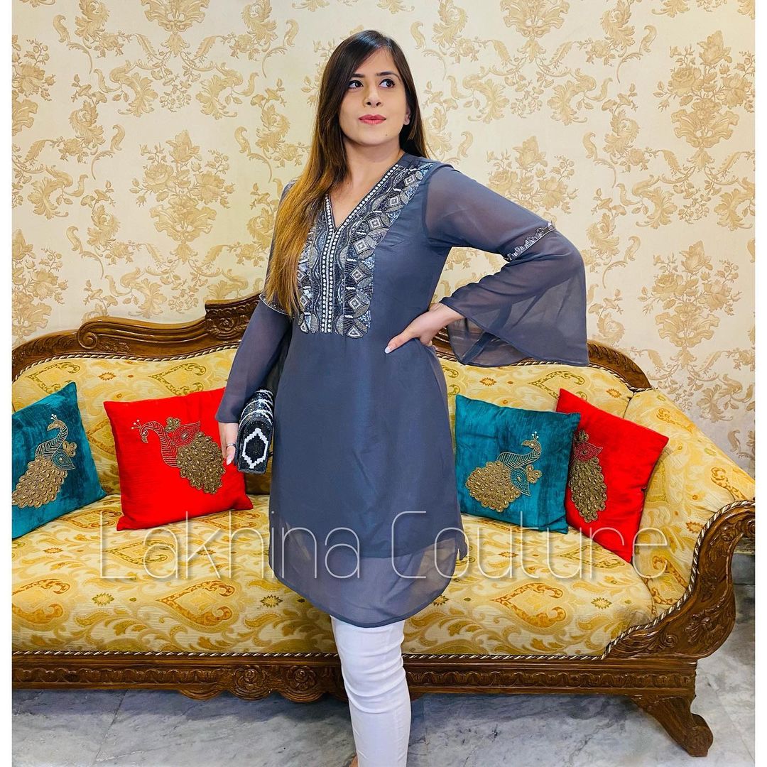 Grey Hand Embroidered Kurti