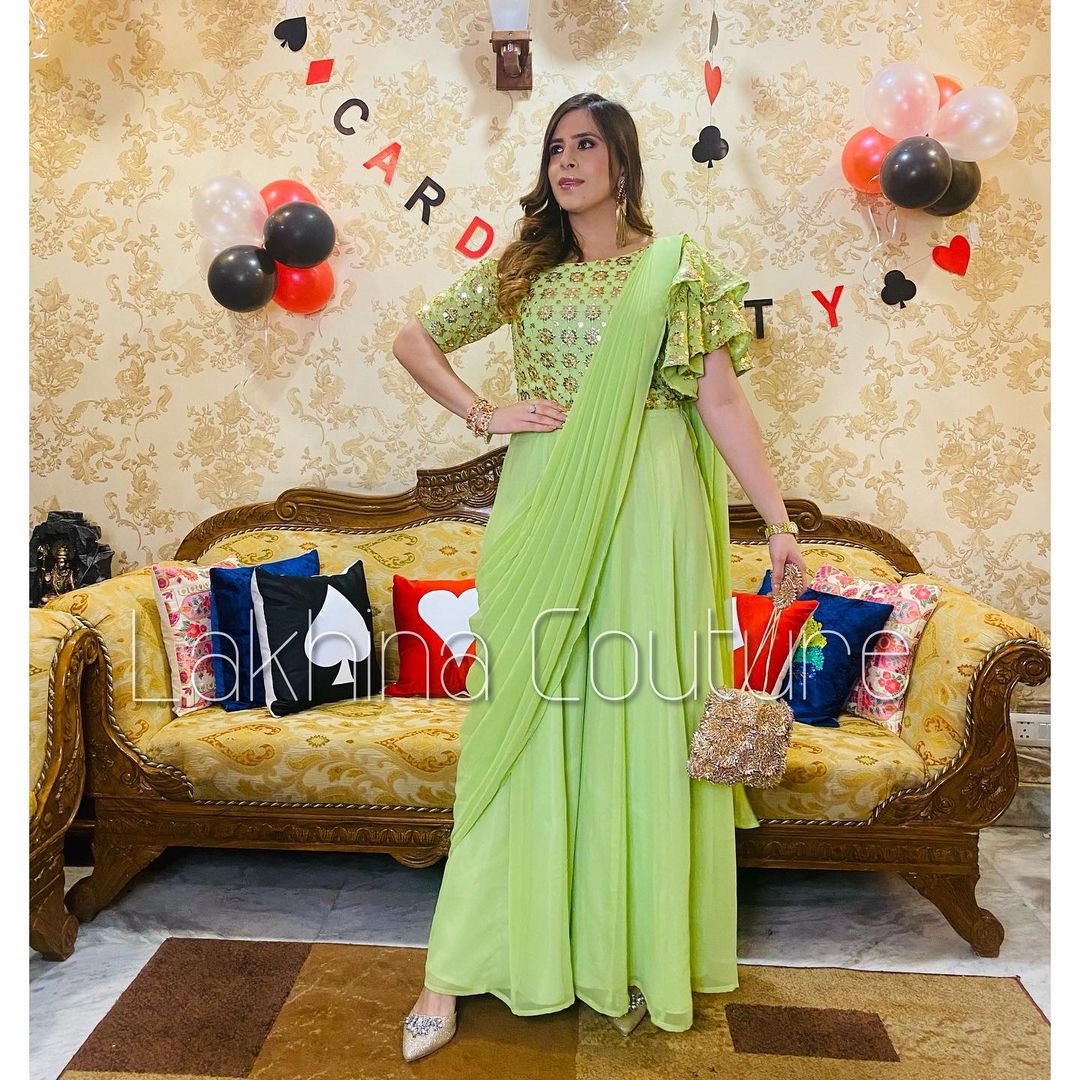 Pista Green Jumpsuit Saree