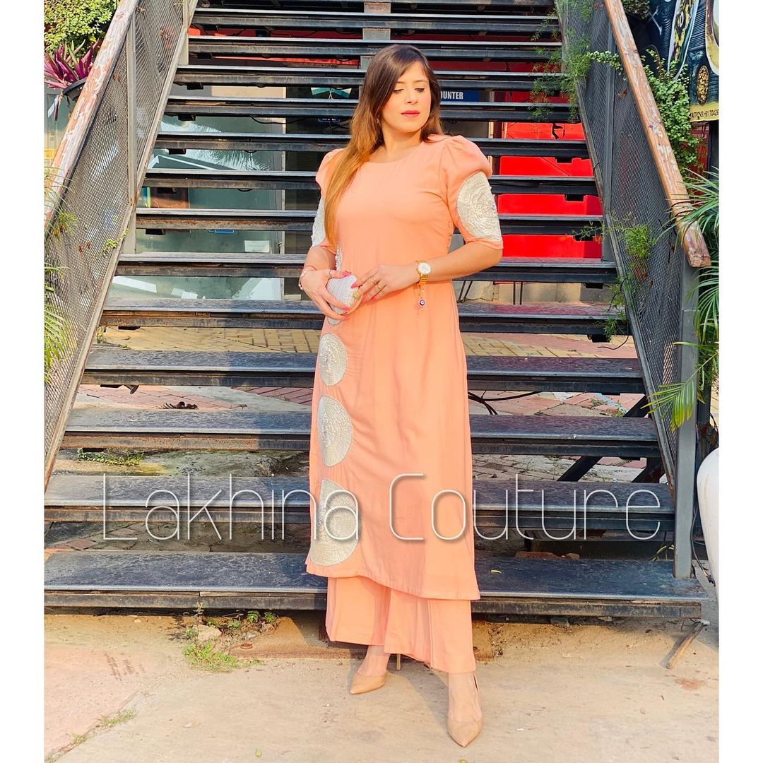 Peach Embroidered Rayon Cotton Suit