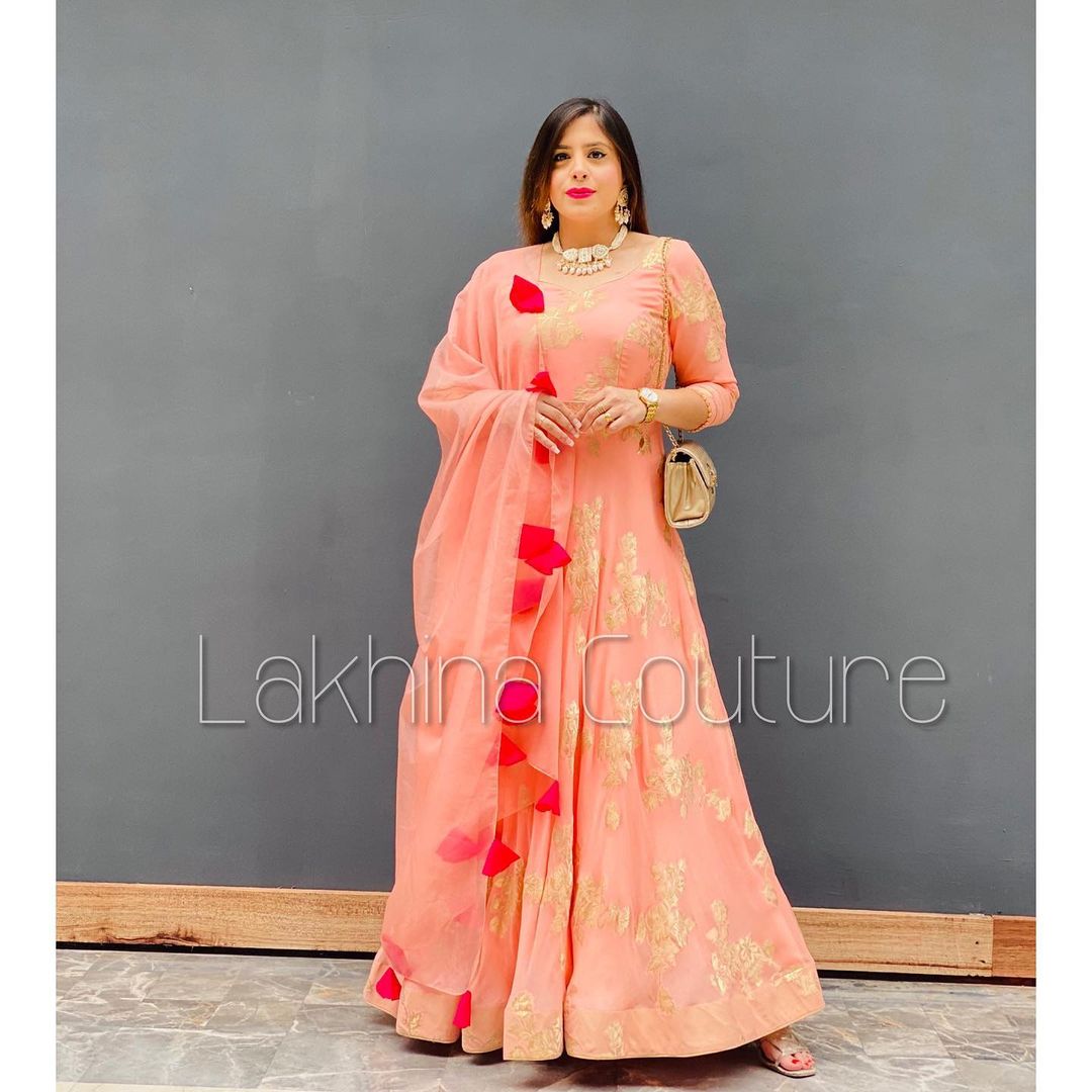 Peach Chanderi Anarkali With Dupatta