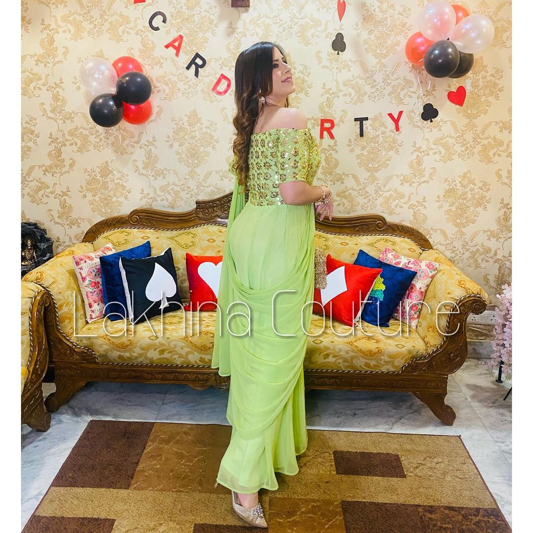 Pista Green Jumpsuit Saree