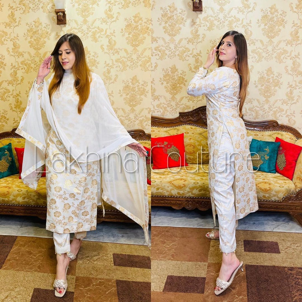 Pink Zari Woven Banarasi Silk Pant Suit 4965SL01
