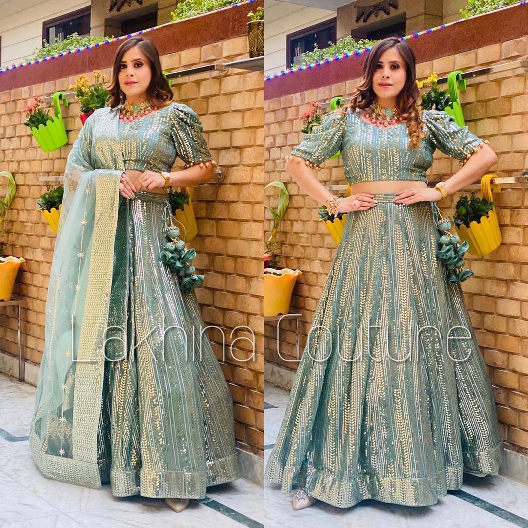 Green Sequin Lehenga