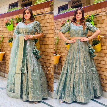 Green Sequin Lehenga