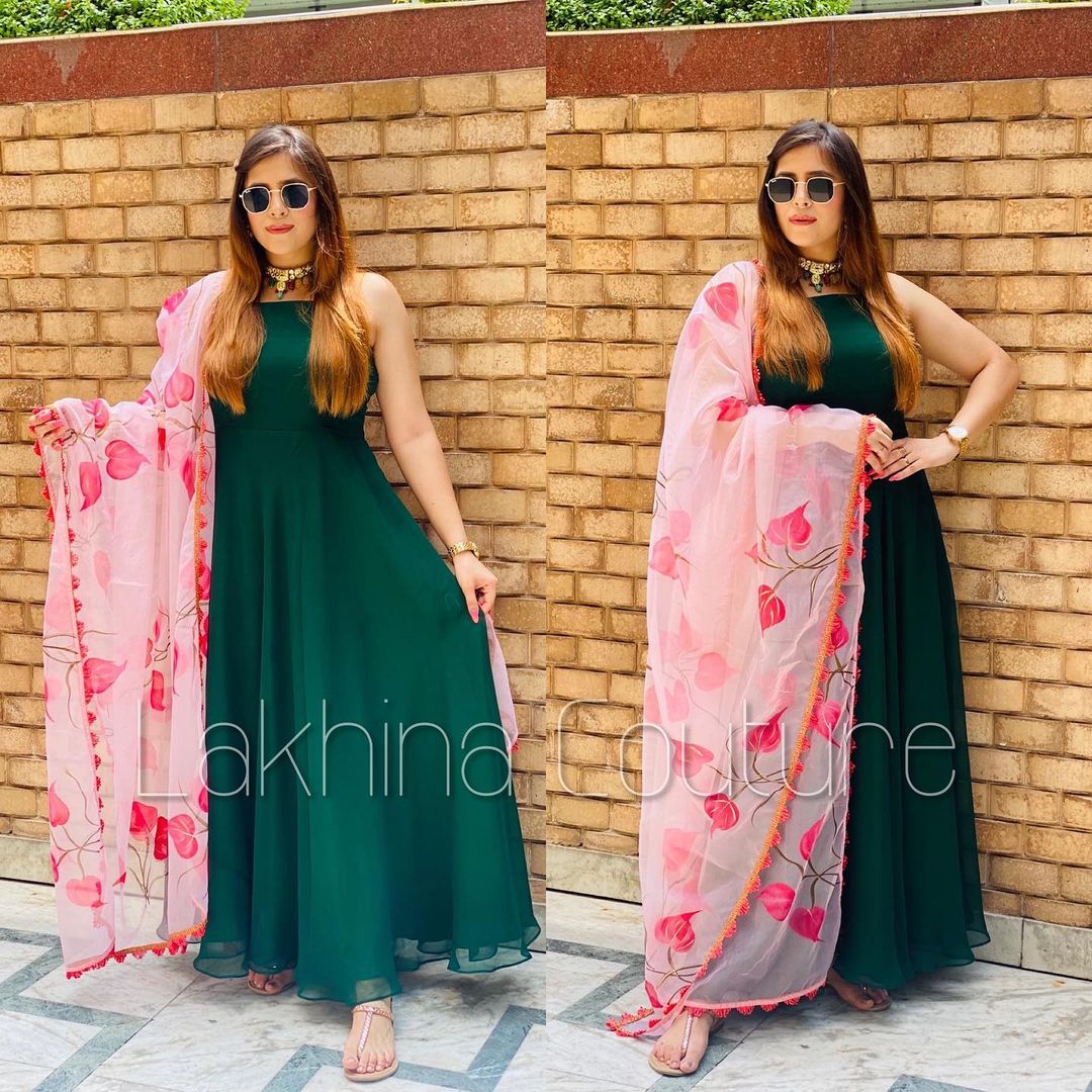 Bottle Green Peach Anarkali