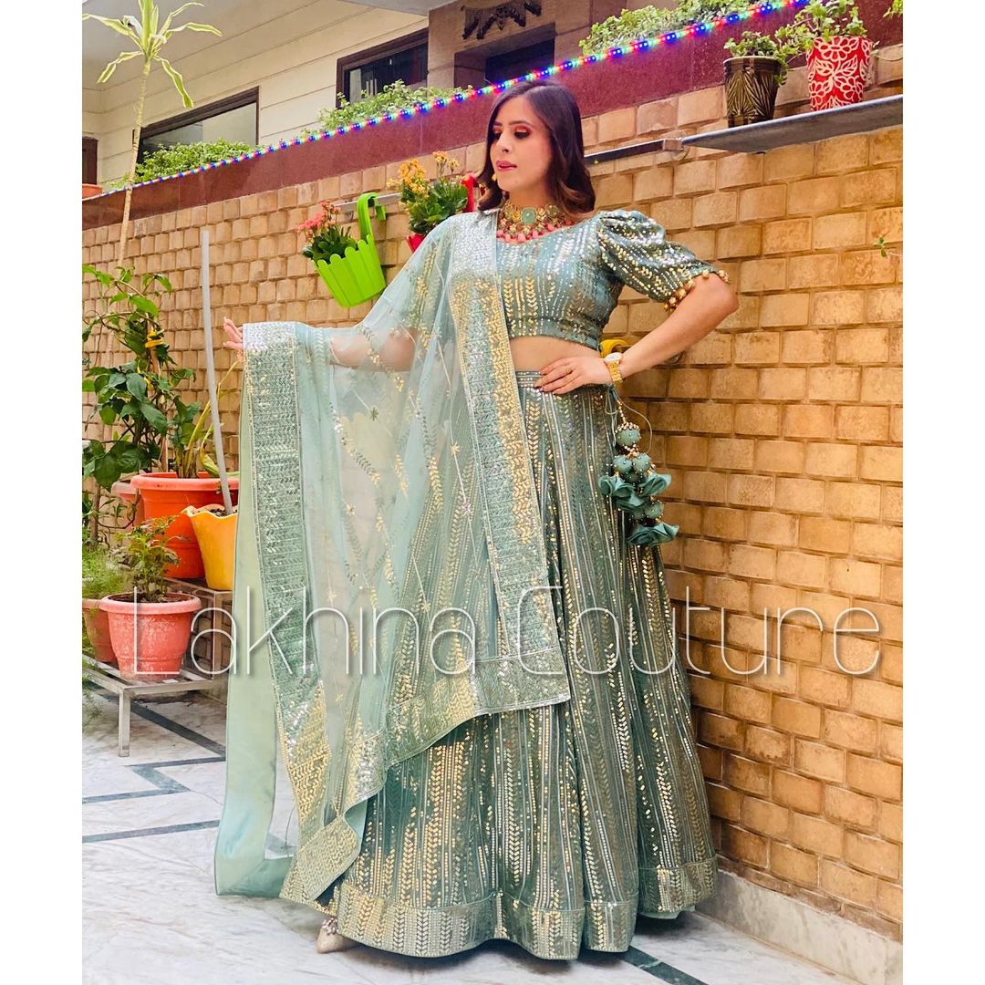 Green Sequin Lehenga
