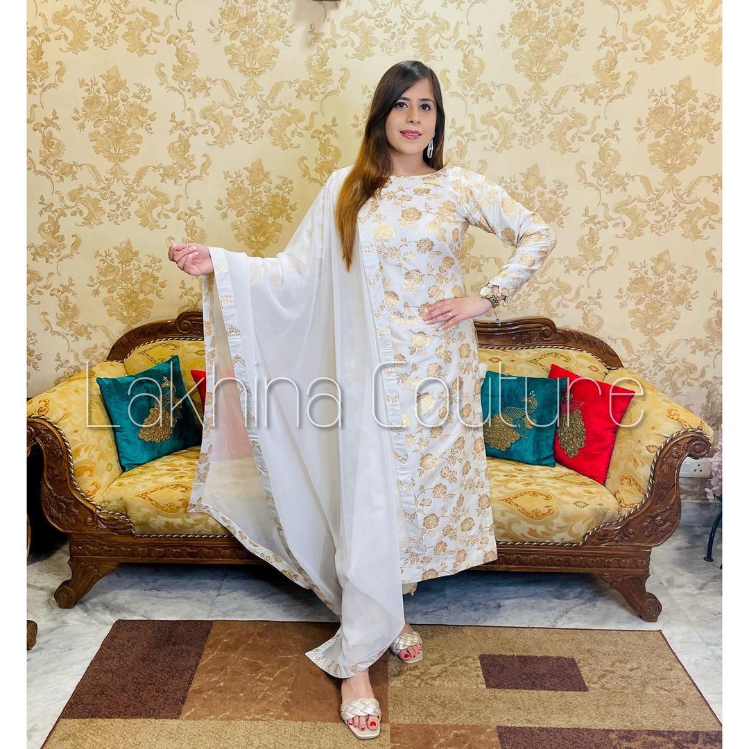 White Banarasi Suit