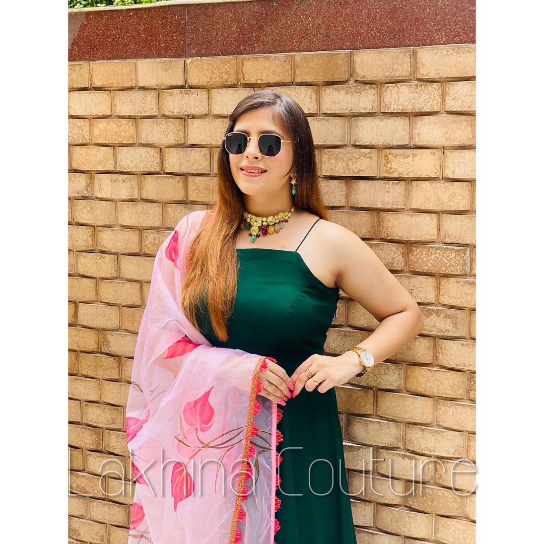 Bottle Green Peach Anarkali