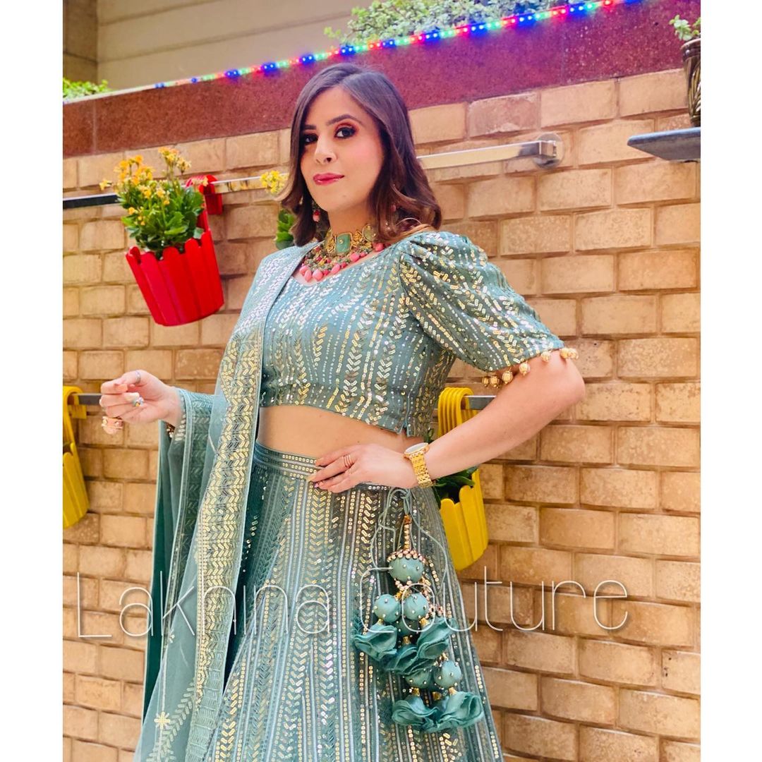 Green Sequin Lehenga