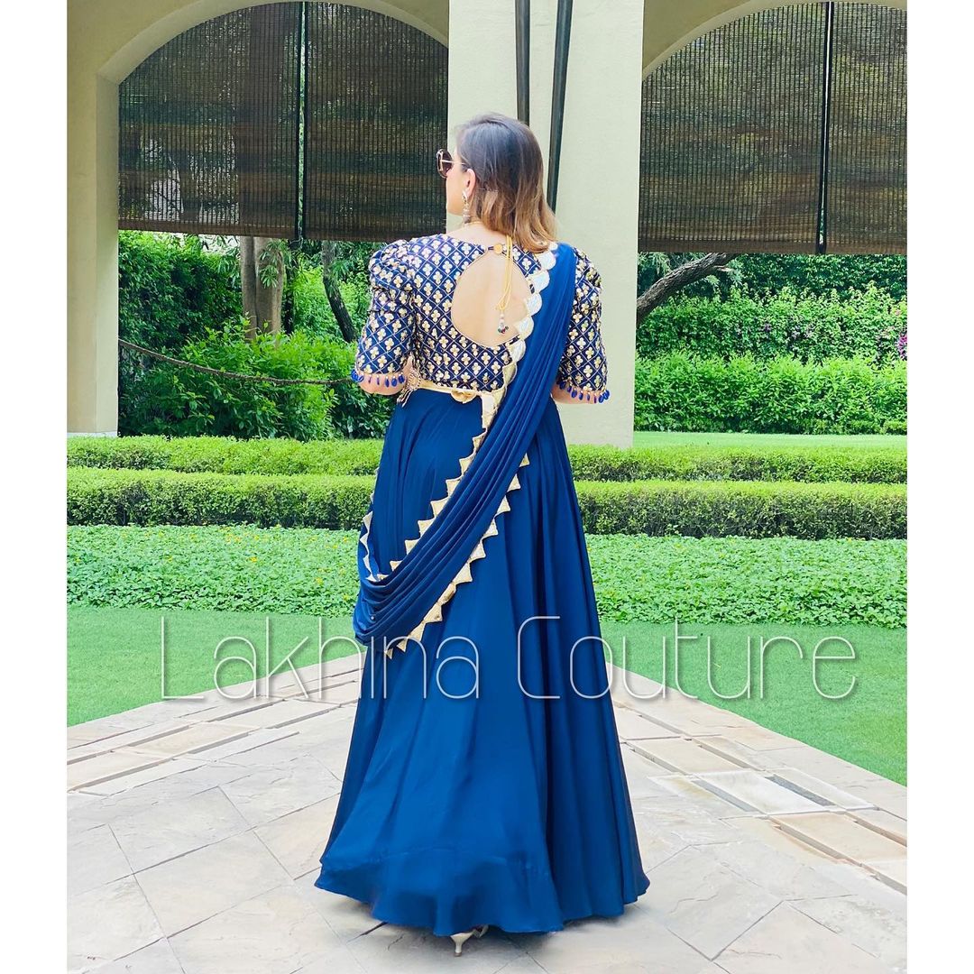 Navy Blue Drape Gown Without Belt