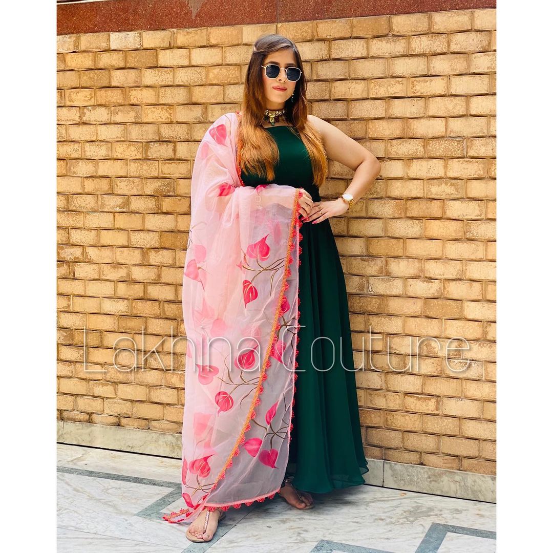 Bottle Green Peach Anarkali