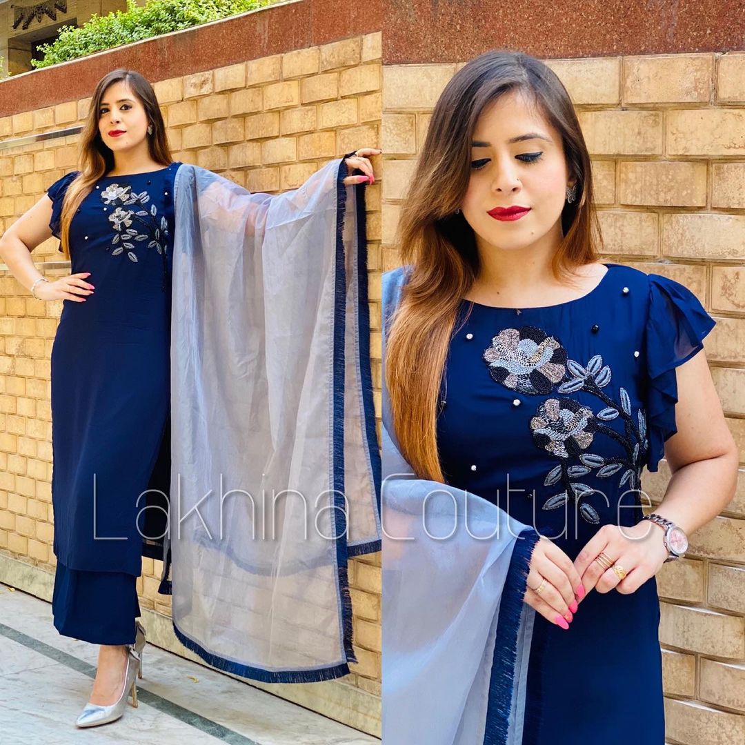 Navy Blue Embroidered Suit