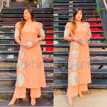Peach Embroidered Rayon Cotton Suit