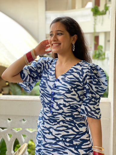 Blue Cotton Slit Maxi