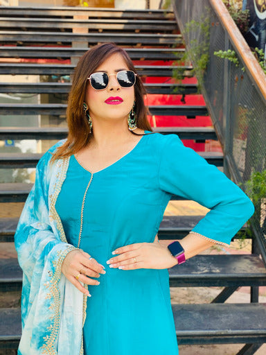 Turquoise Silk Suit