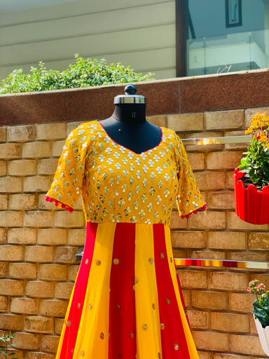 Yellow Pink Georgette Anarkali