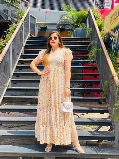 Golden Beige Floral Maxi