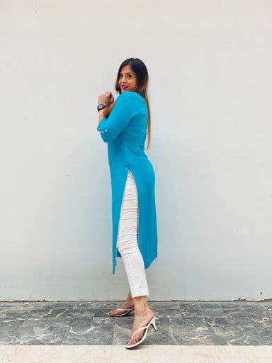 Turquoise Embroidered Kurti