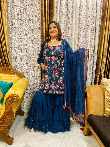 Navy Blue Embroidered Suit