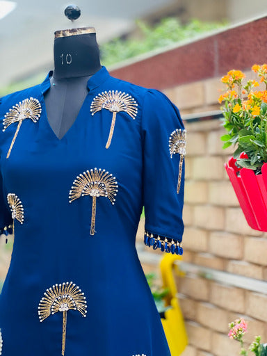 Navy Blue Embroidered Suit