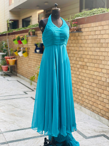 Turquoise Georgette Trail Gown