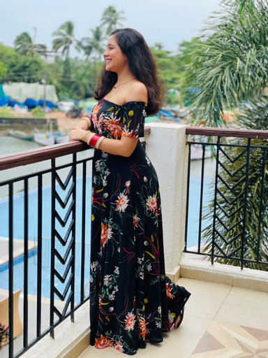 Black Floral Off Shoulder Maxi