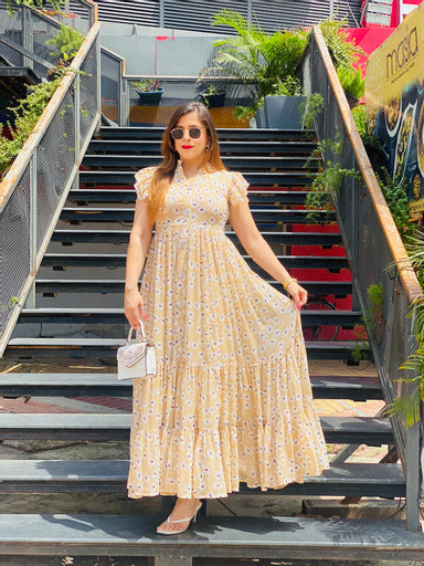 Golden Beige Floral Maxi