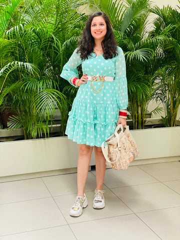 Sea Green Polka Dot Ruffle Dress