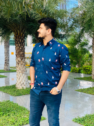 Menswear Navy Blue Santa Claus Shirt